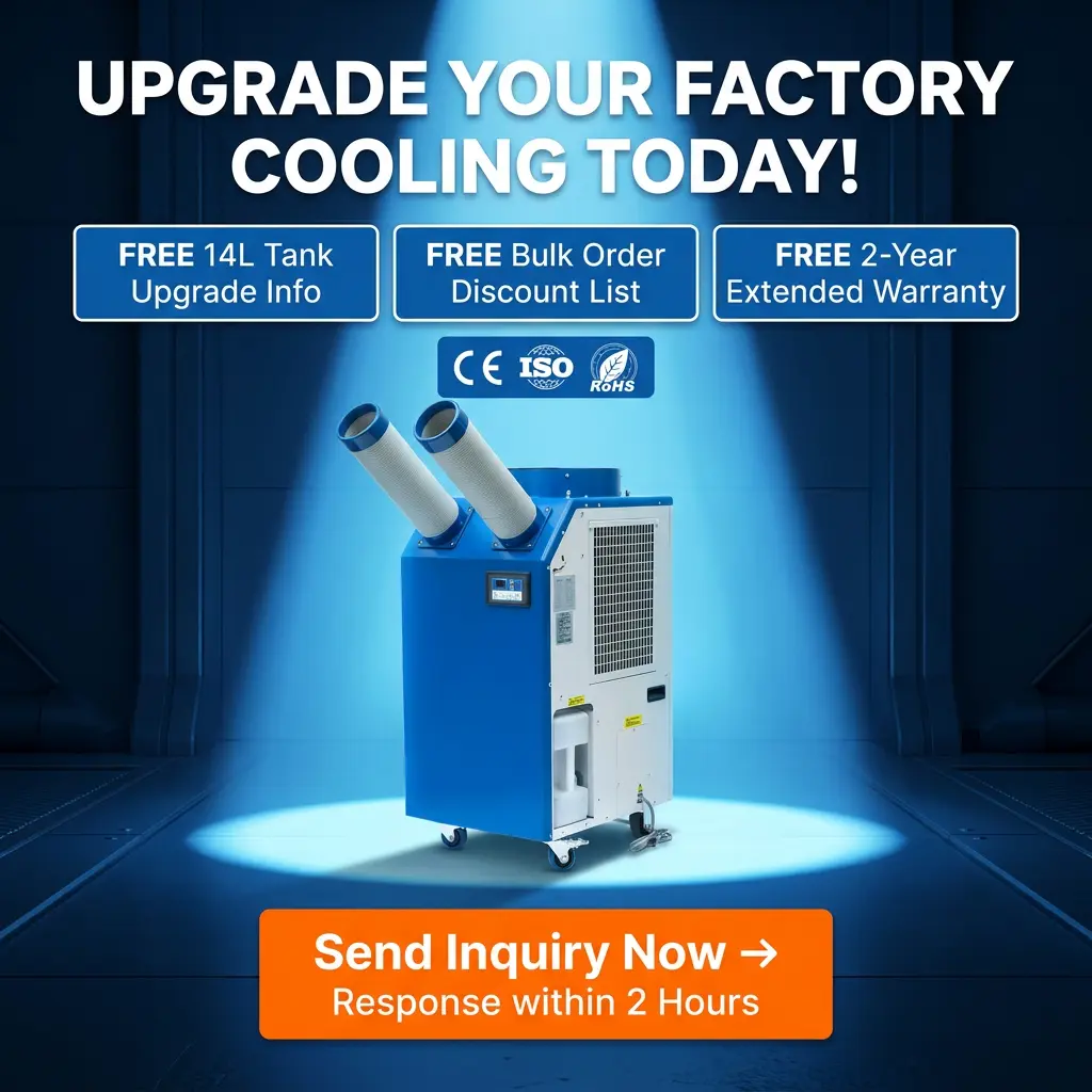 వర్క్షాప్ కోసం OEM 14L పెద్ద ట్యాంక్ 2700W పవర్ 9300BTU రోటరీ కంప్రెసర్ పోర్టబుల్ స్పాట్ కూలర్ ఇండస్ట్రియల్ ఎయిర్ కండీషనర్